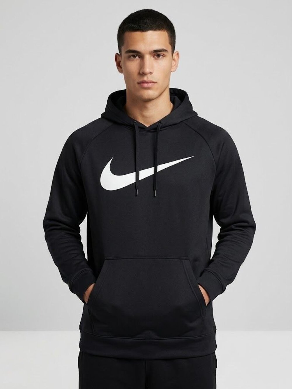 Nike Therma Mens Hoodie XL Black White Big Swoosh Logo Pullover Sweatshirt NWT